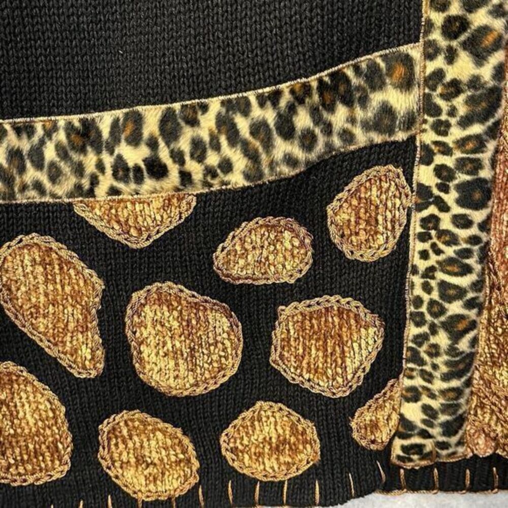 Vintage VICTORIA HARBOUR Safari Cardigan Sweater Animal Print Black Womens Small - Picture 8 of 12
